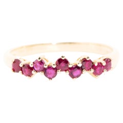 Natural Strong Red Round Ruby Vintage Eternity Band Ring in 14 Carat Yellow Gold