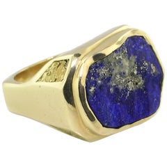 Bague pour homme en Lapis naturel de surface et pépite d'or 18 carats