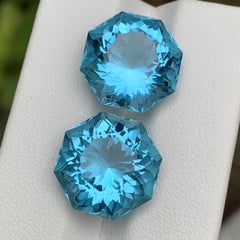 Par de piedras preciosas sueltas de topacio azul suizo natural, de 19,17 ct, con corte octogonal, para pendientes