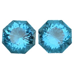 Par de piedras preciosas sueltas de topacio azul suizo natural, de 19,17 ct, con corte octogonal, para pendientes