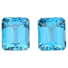 Natural Swiss Blue Topaz 19.30 Ct Emerald Cut Loose Gemstone Pair for Earrings