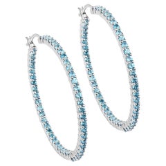 Pendientes de aro de topacio azul suizo natural Total 3,60 quilates Plata rodiada