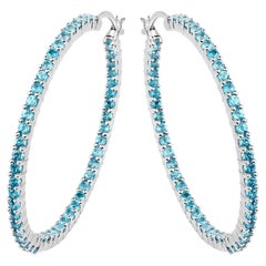 Natürlicher Schweizer Blauer Topas Creolen Gesamt 3,60 Karat Rhodium Platin Silber