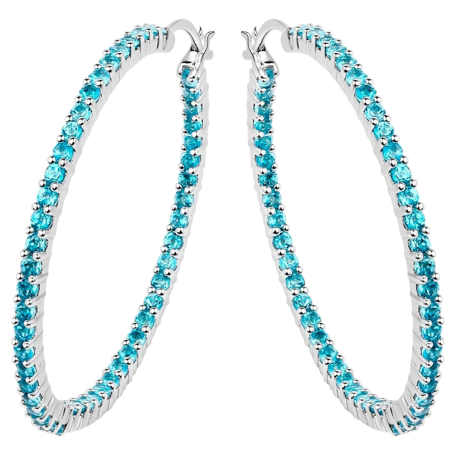Pendientes de aro de topacio azul suizo natural Total 3,60 quilates Plata rodiada