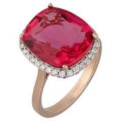 Ring mit natürlichem synthetischem Rubin und Diamant aus 18 Karat Roségold