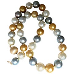 Natural Tahitian Multi-Color Peacock Pearls Necklace 14 Karat