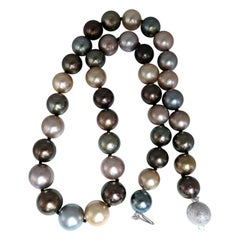 Natural Tahitian Multi-Color Peacock Pearls Necklace 14 Karat