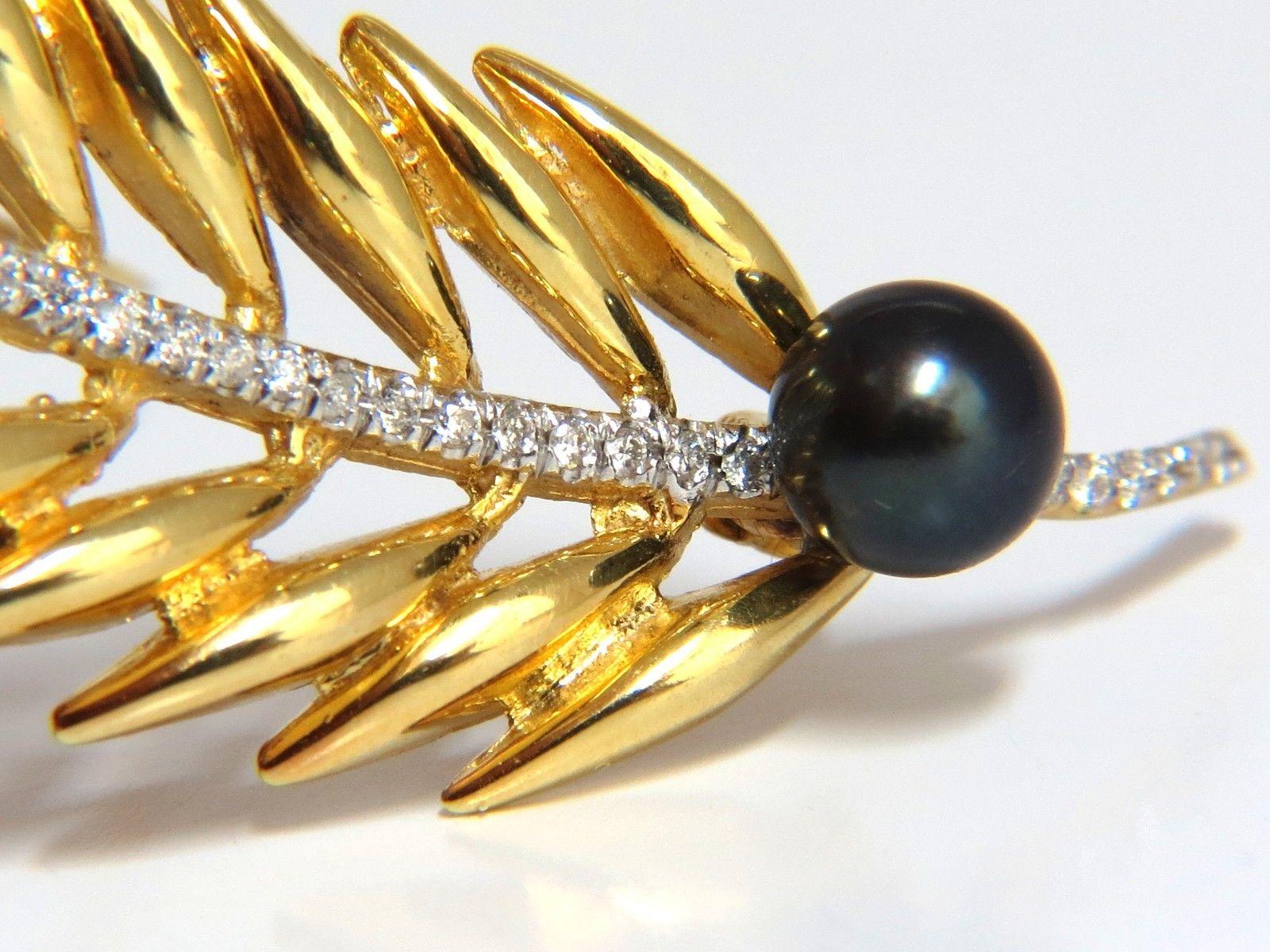 Perla de pavo real natural de Tahití Diamantes 3D Broche Hoja Follaje Vintage en Nuevo estado para la venta en New York, NY
