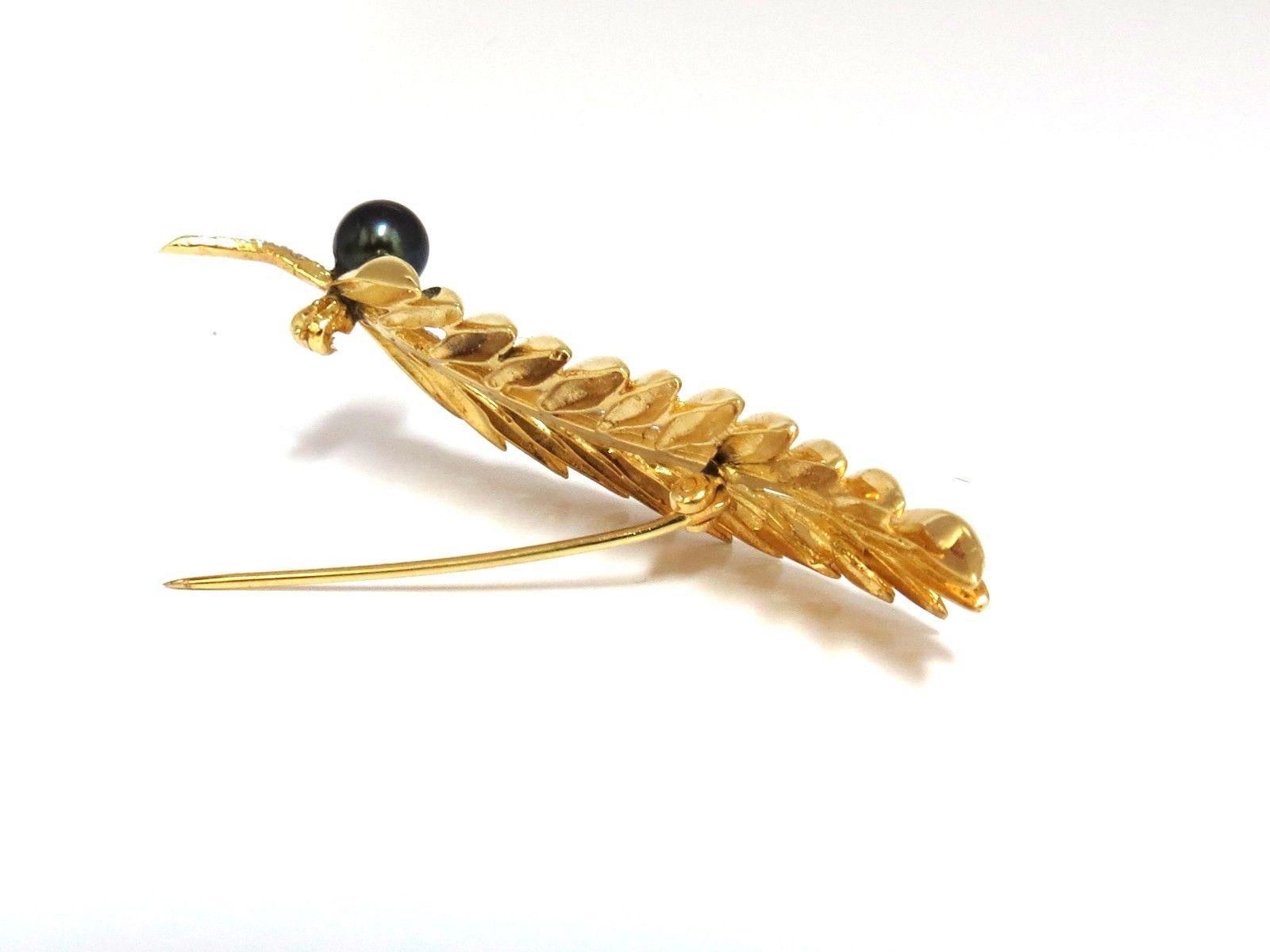 Femenino o masculino Perla de pavo real natural de Tahití Diamantes 3D Broche Hoja Follaje Vintage en venta