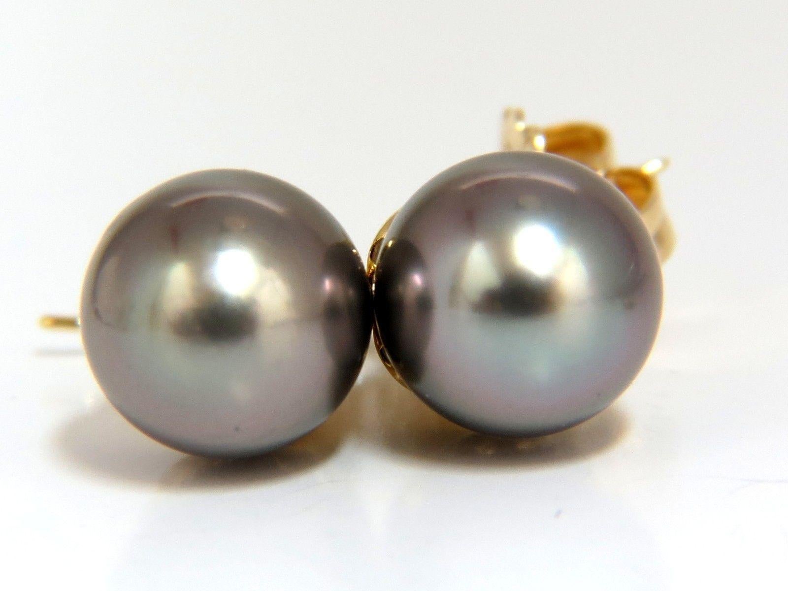 Women's or Men's Natural Tahitian Pearl and 80 Carat Diamonds Drop Cap Earrings 14 Karat For Sale