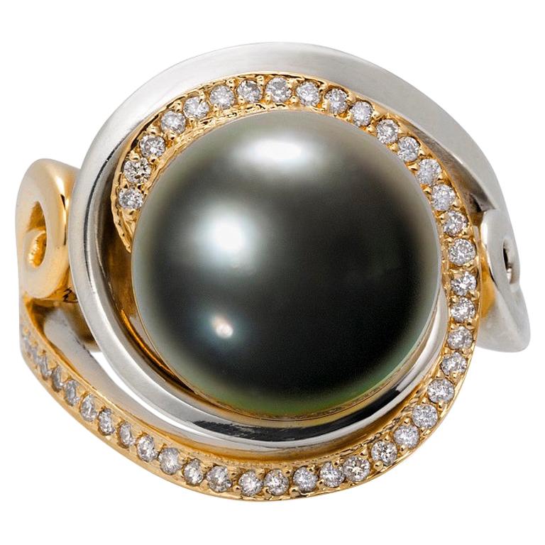 Contemporary Natural Tahitian Pearl Cocktail Ring For Sale