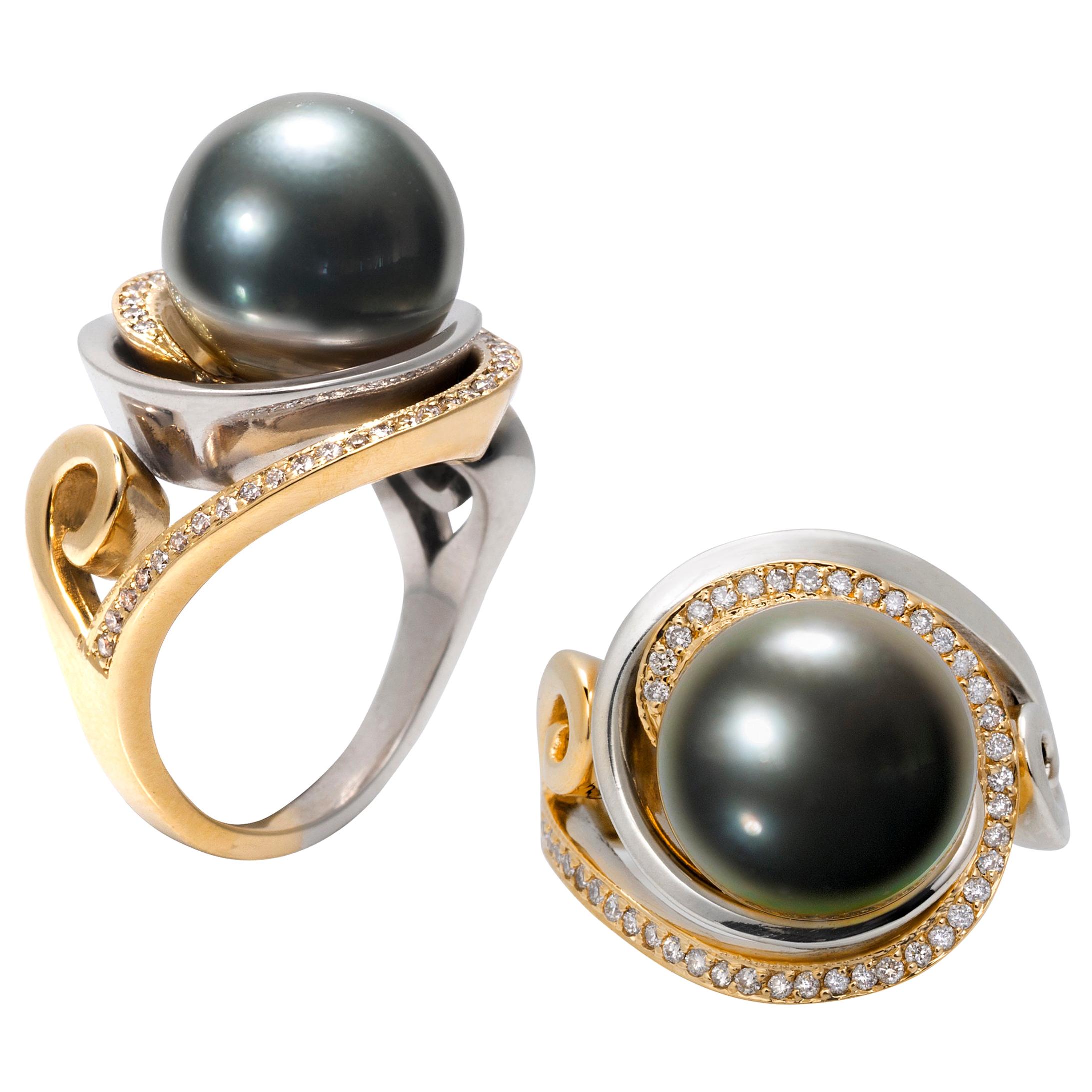 Natural Color Tahitian Pearl Diamond Ring For Sale at 1stDibs ...