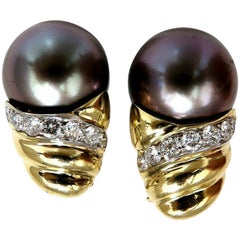 Natural Tahitian Pearl Diamonds Clip Earrings 18 Karat
