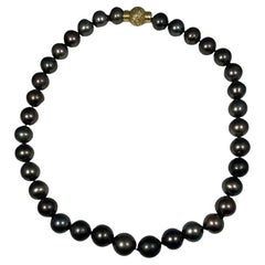 Natürliche Tahiti-Perlenkette 18K Gelbgold 16,5 Zoll