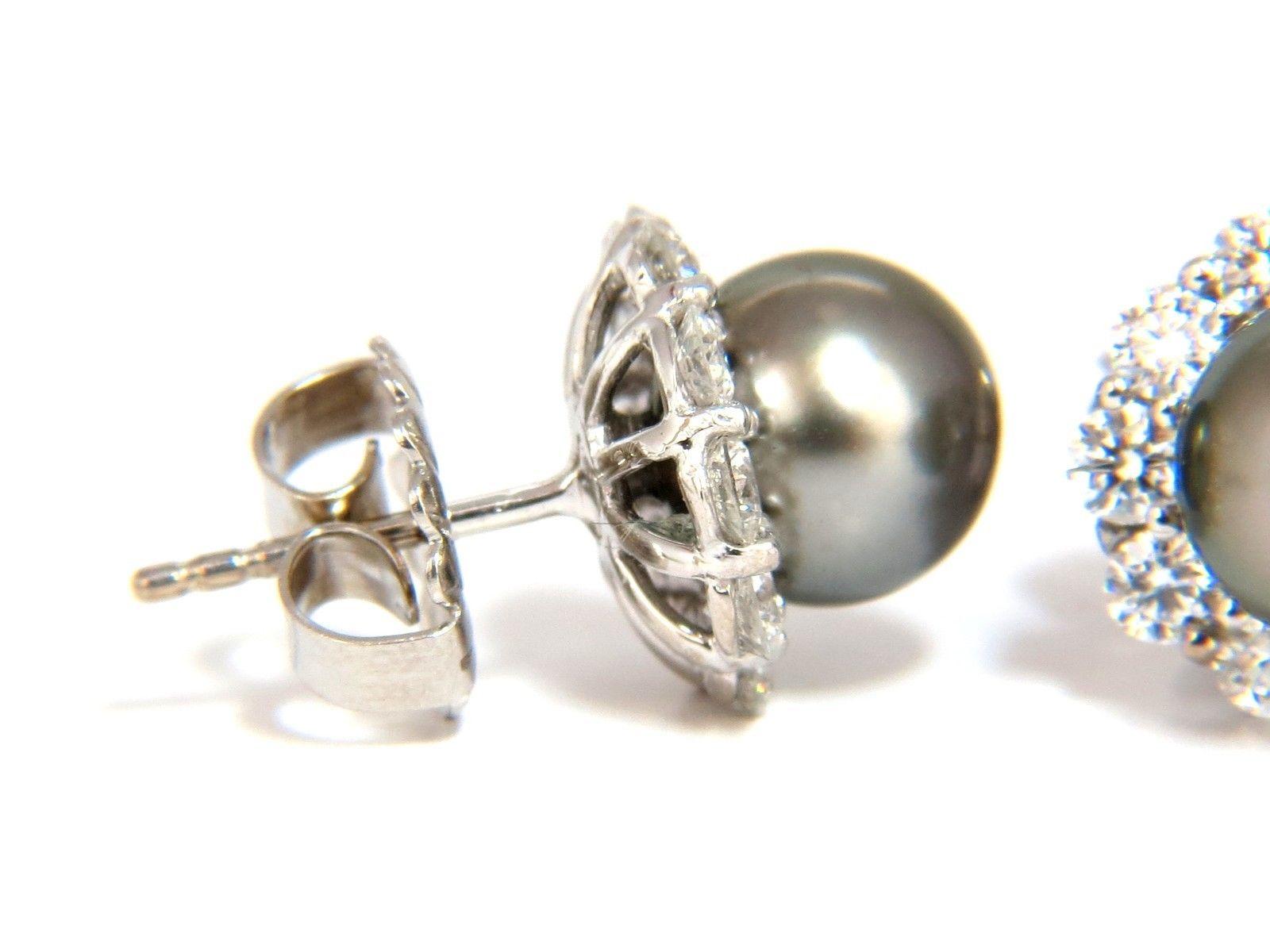 Natural Tahitian Pearls 1.80 Carat Diamonds Cluster Earrings 14 Karat g/vs 1
