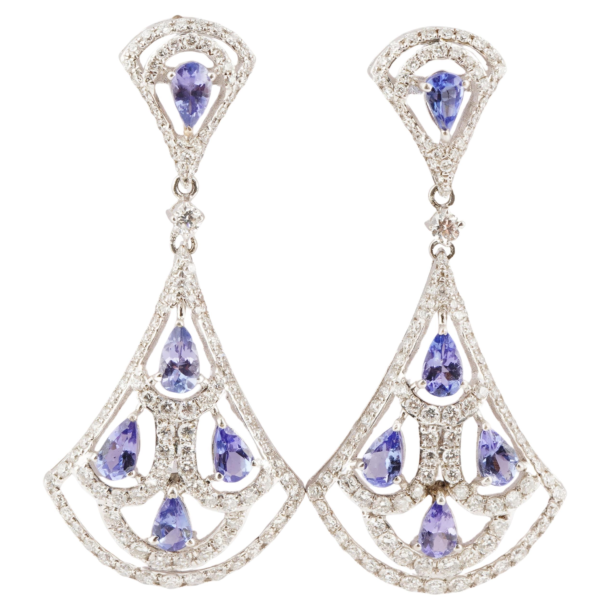 Boucle d'oreille en or 14k avec diamant en tanzanite naturelle