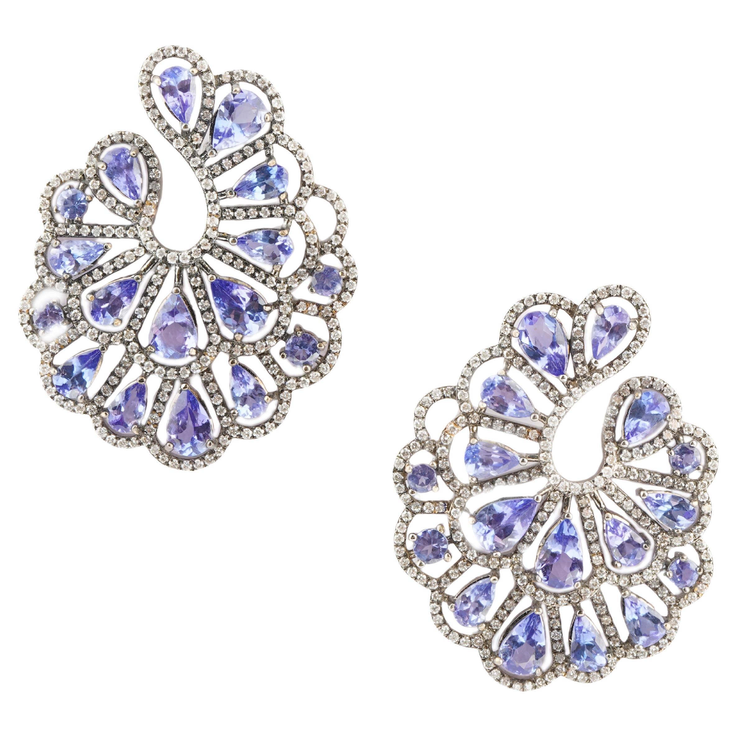 Natural tanzanaite diamond earring in 18k gold