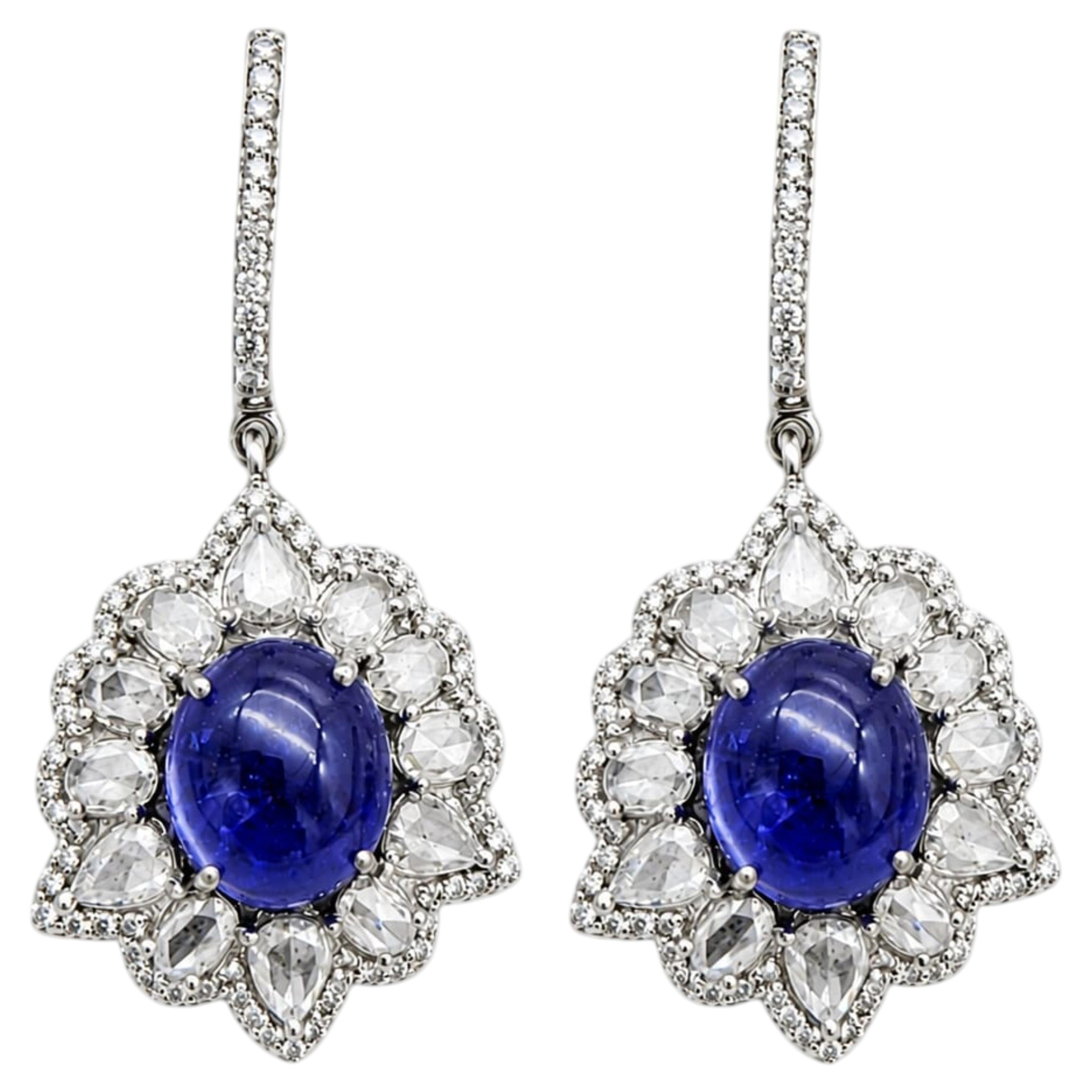 Tanzanite 12.30ct & Diamond 3.91ct Stud Earrings in 14K Gold For Sale