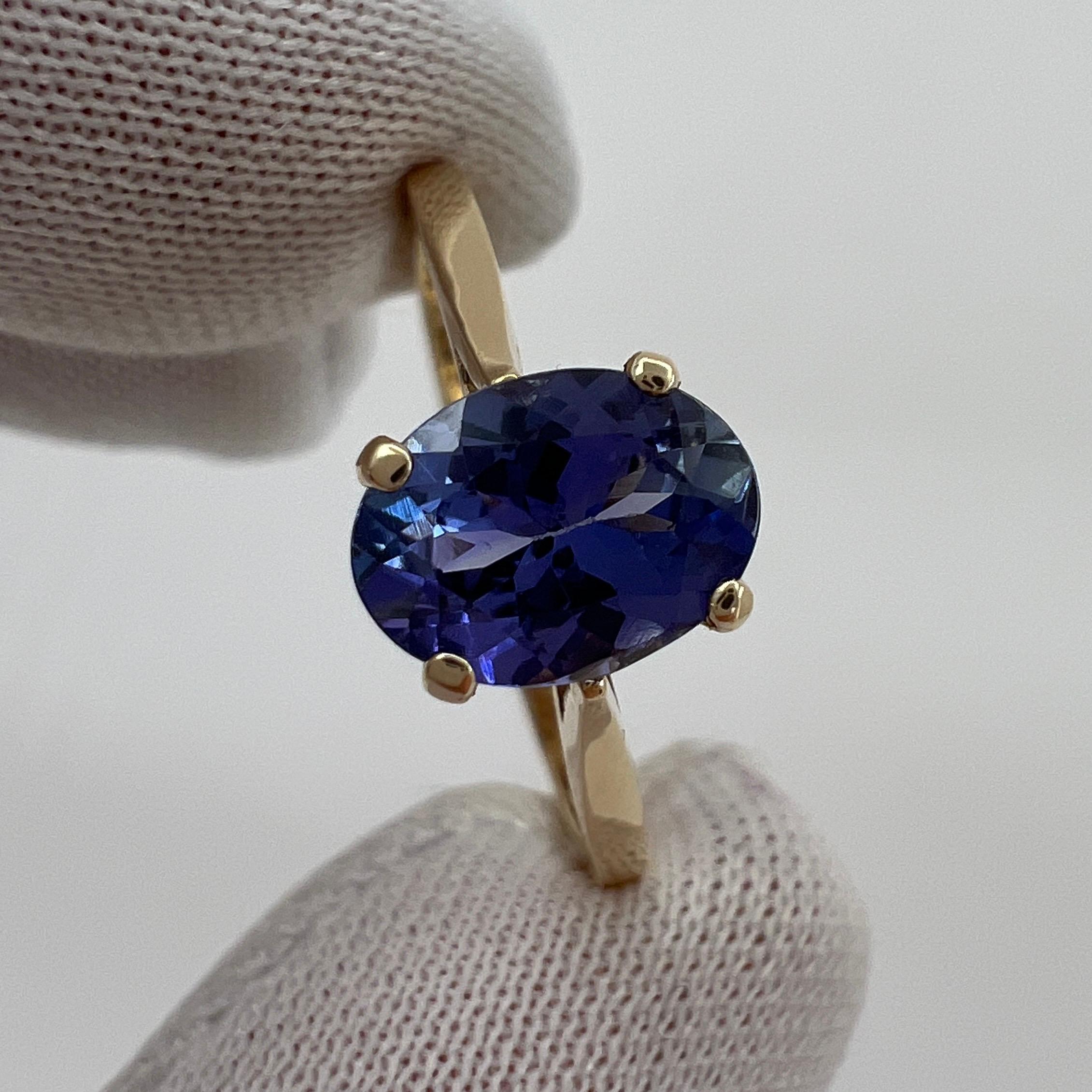 Natural Tanzanite 1.34ct Vivid Blue Violet Oval Cut Yellow Gold Solitaire Ring For Sale 6
