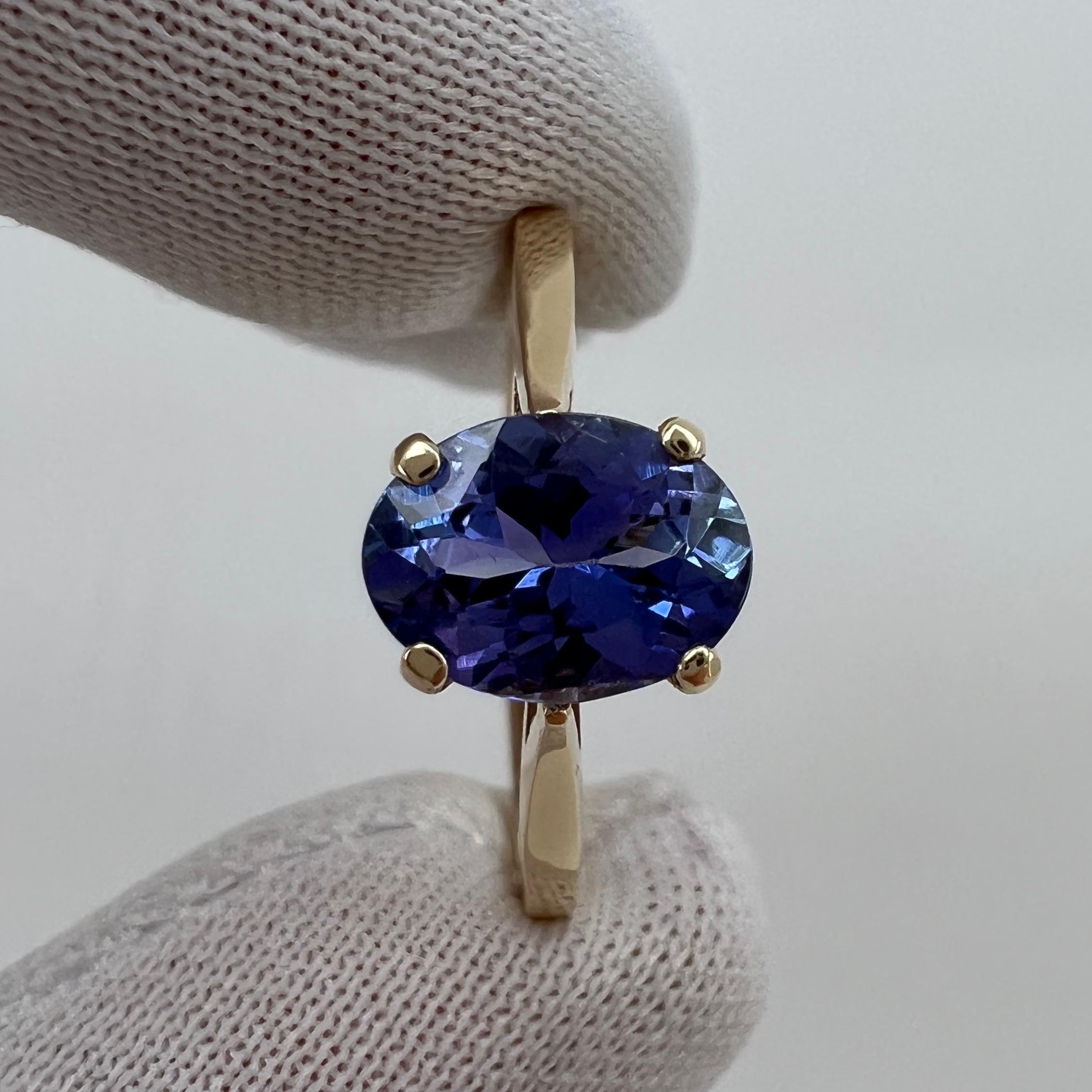 Natural Tanzanite 1.34ct Vivid Blue Violet Oval Cut Yellow Gold Solitaire Ring For Sale 7