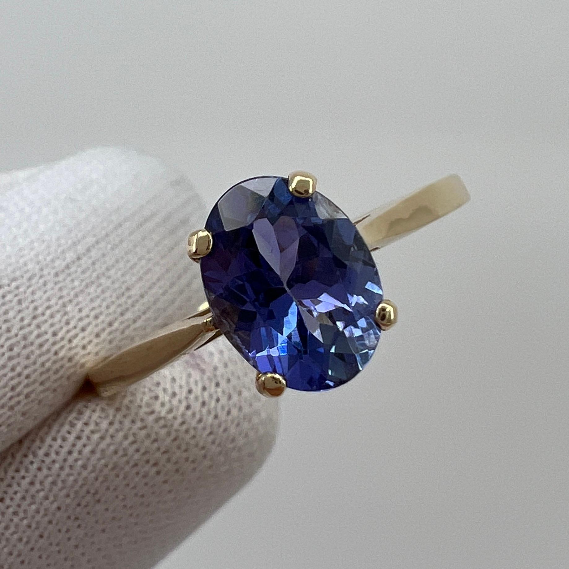 Natural Tanzanite 1.34ct Vivid Blue Violet Oval Cut Yellow Gold Solitaire Ring For Sale 1