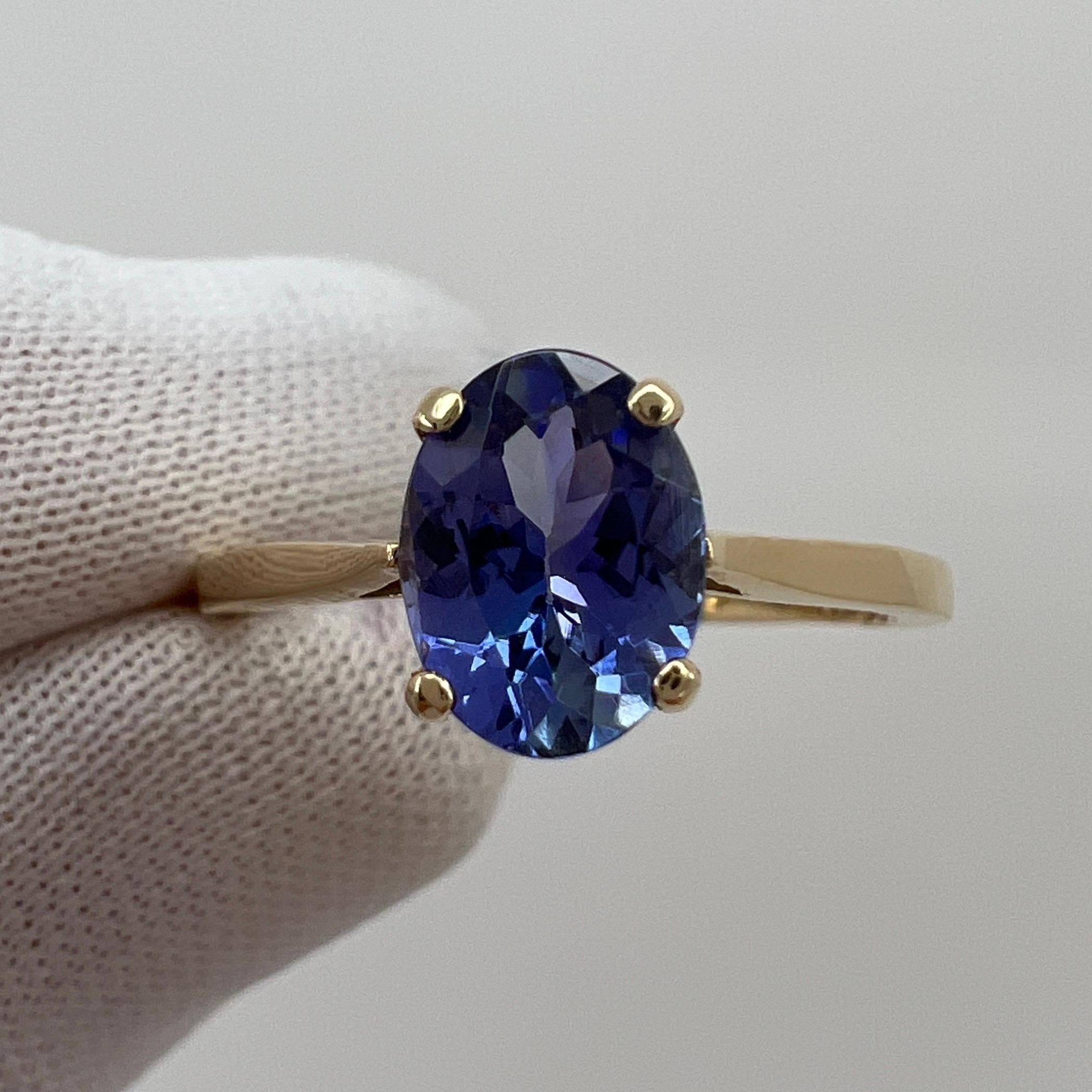 Natural Tanzanite 1.34ct Vivid Blue Violet Oval Cut Yellow Gold Solitaire Ring For Sale 5