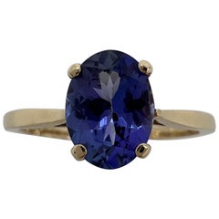 Nature Tanzanite 1.34ct Vivid Blue Violet Oval Cut Yellow Gold Solitaire Ring
