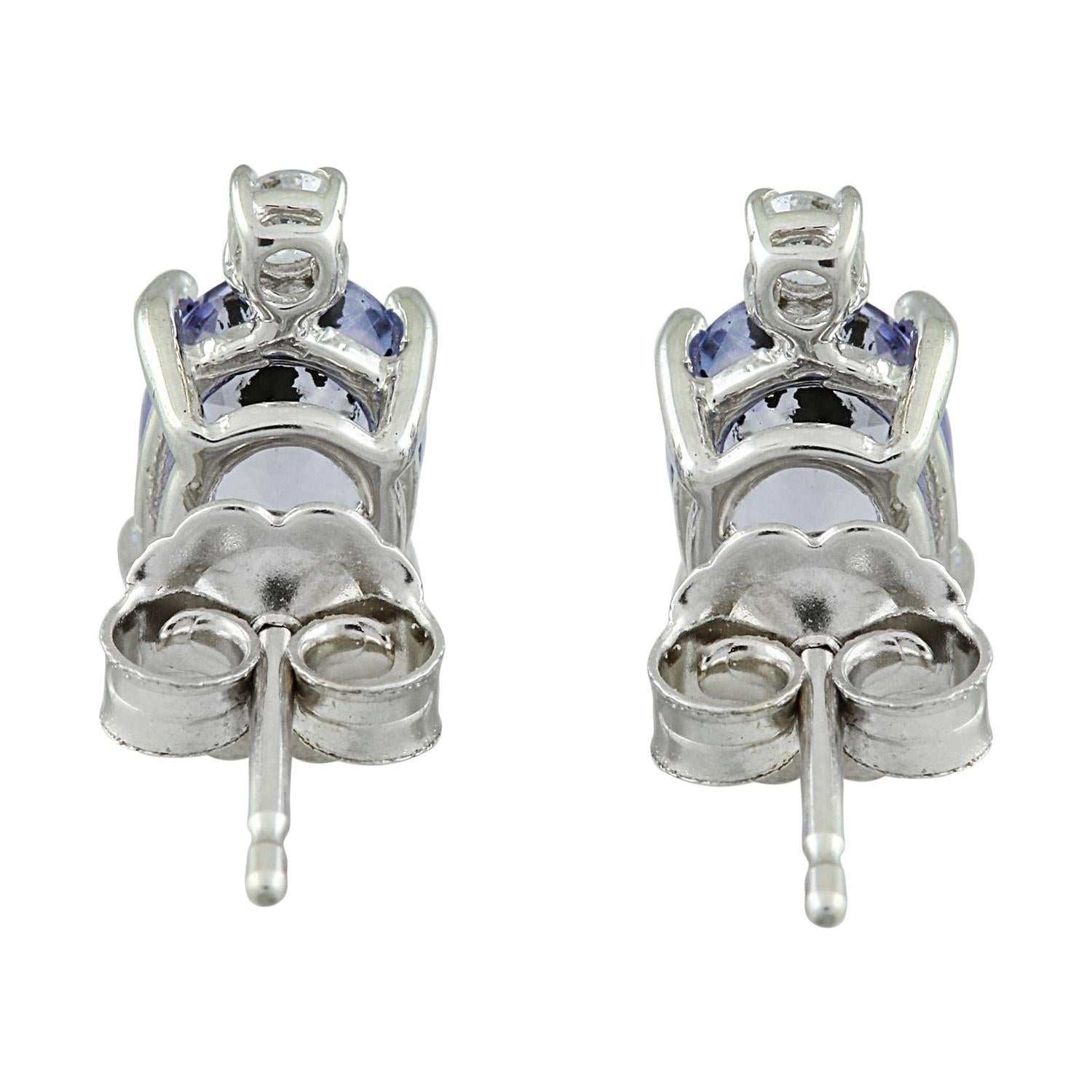 Oval Cut Natural Tanzanite Diamond Earrings In 14 Karat Solid White Gold For Sale