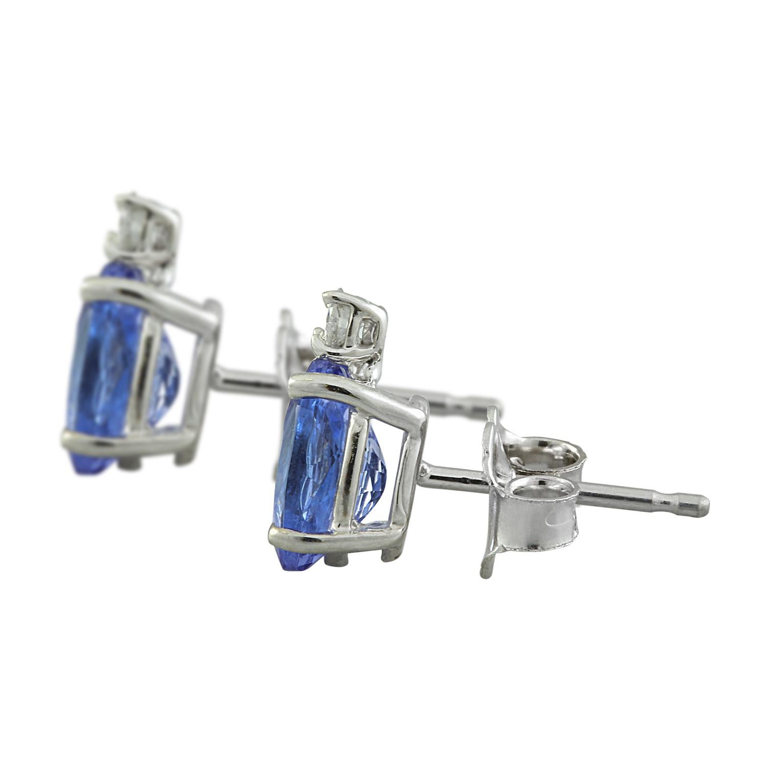 Natural Tanzanite Diamond Earrings In 14 Karat Solid White Gold In New Condition For Sale In Manhattan Beach, CA