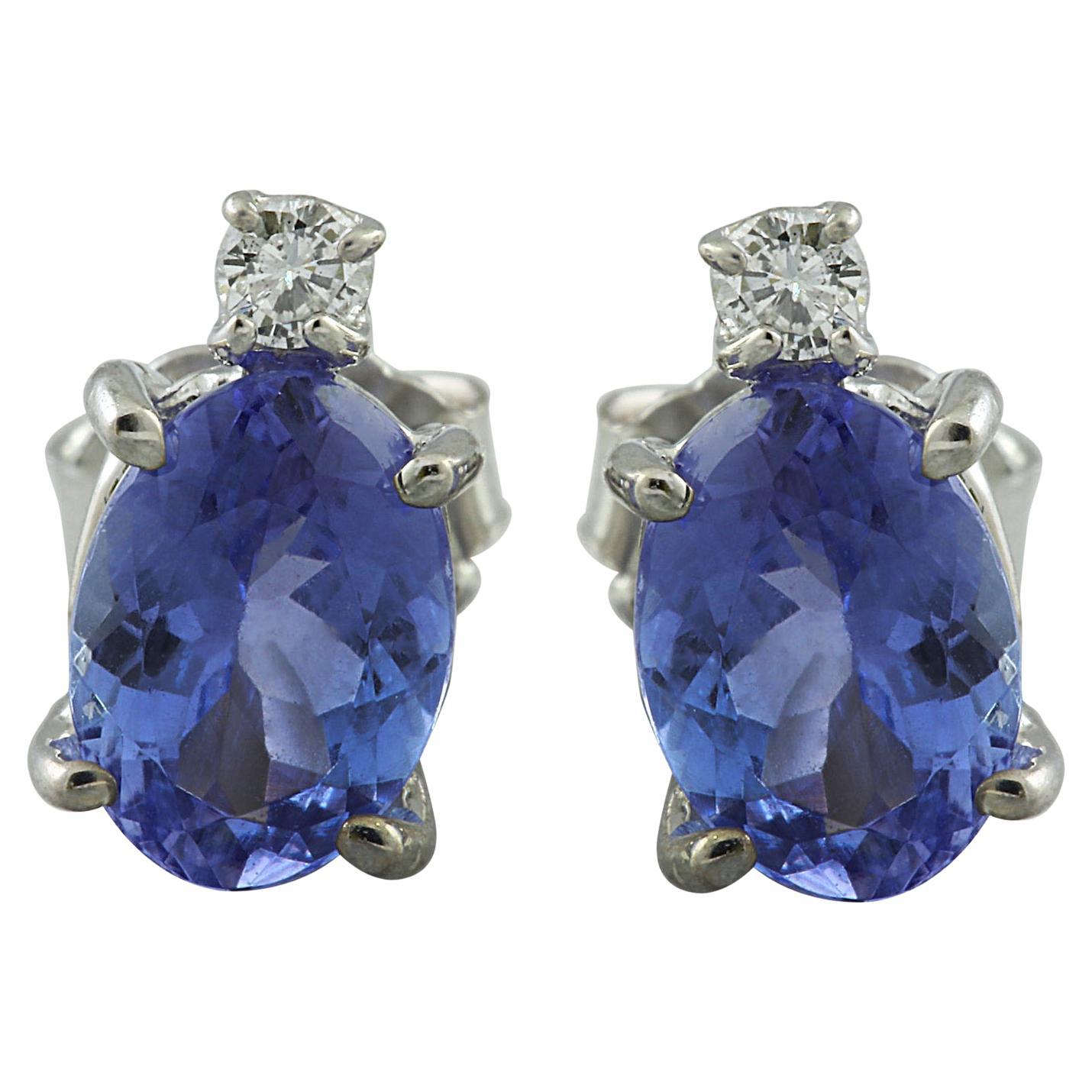 Natural Tanzanite Diamond Earrings In 14 Karat Solid White Gold  For Sale