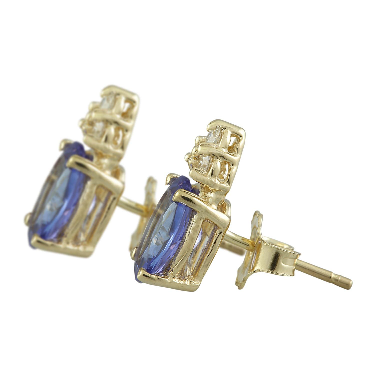 Natural Tanzanite 14 Karat Solid Yellow Gold Diamond Earrings In New Condition For Sale In Los Angeles, CA