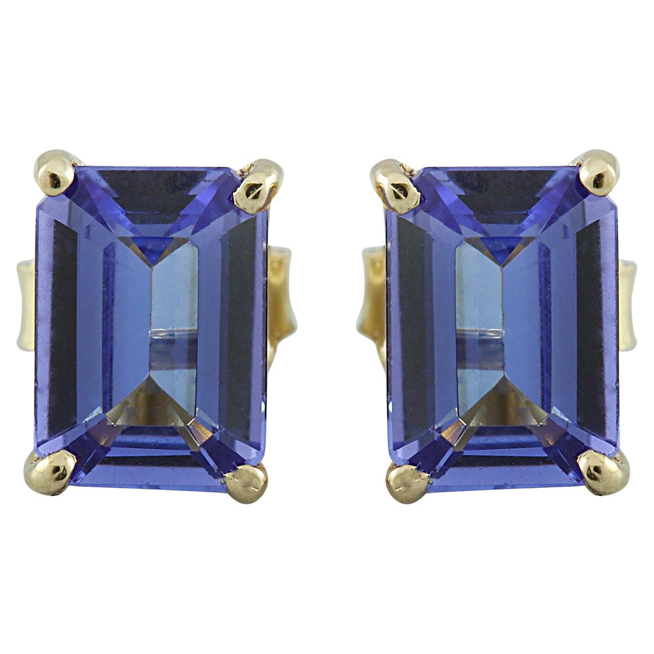 Natural Tanzanite 14 Karat Solid Yellow Gold Earrings For Sale