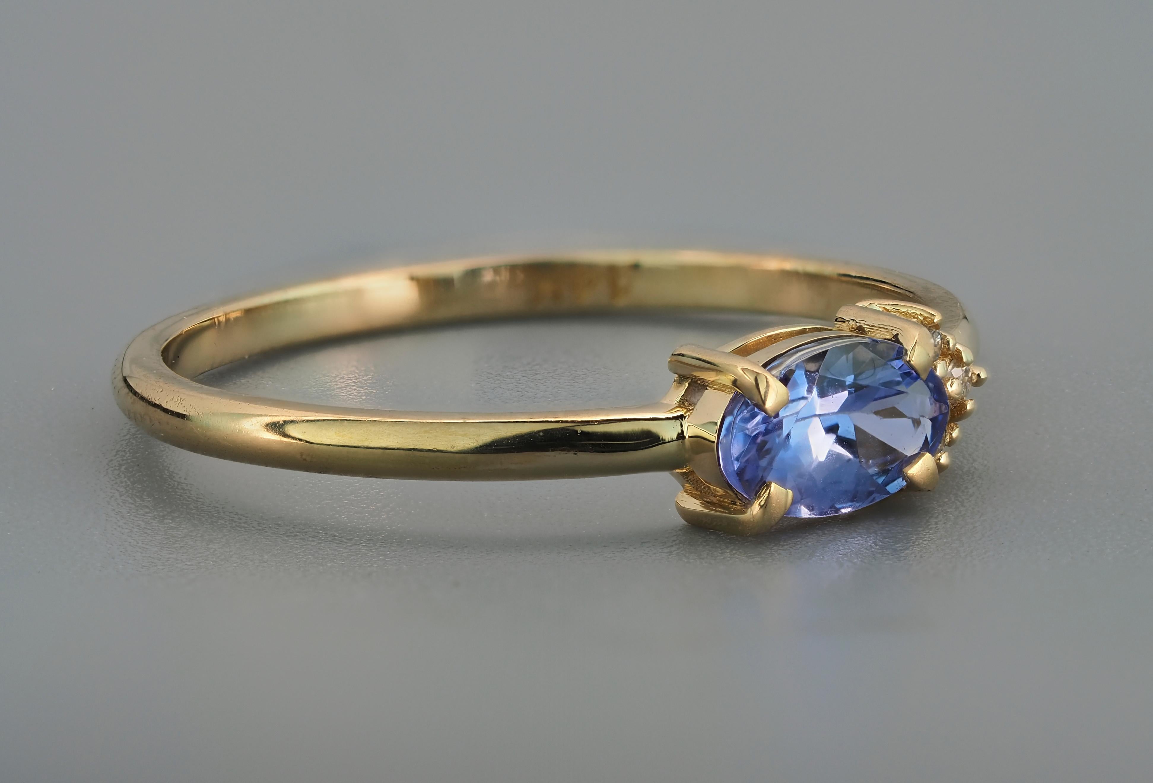 For Sale:  Natural Tanzanite 14k Gold Ring, Tanzanite Diamond Engagement Ring 4