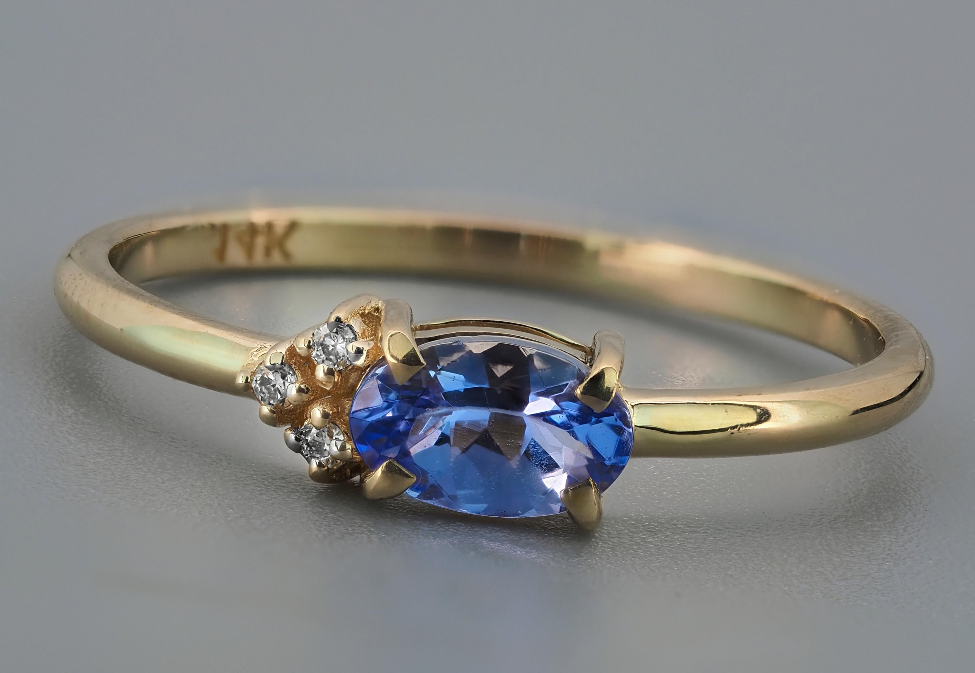 For Sale:  Natural Tanzanite 14k Gold Ring, Tanzanite Diamond Engagement Ring 6