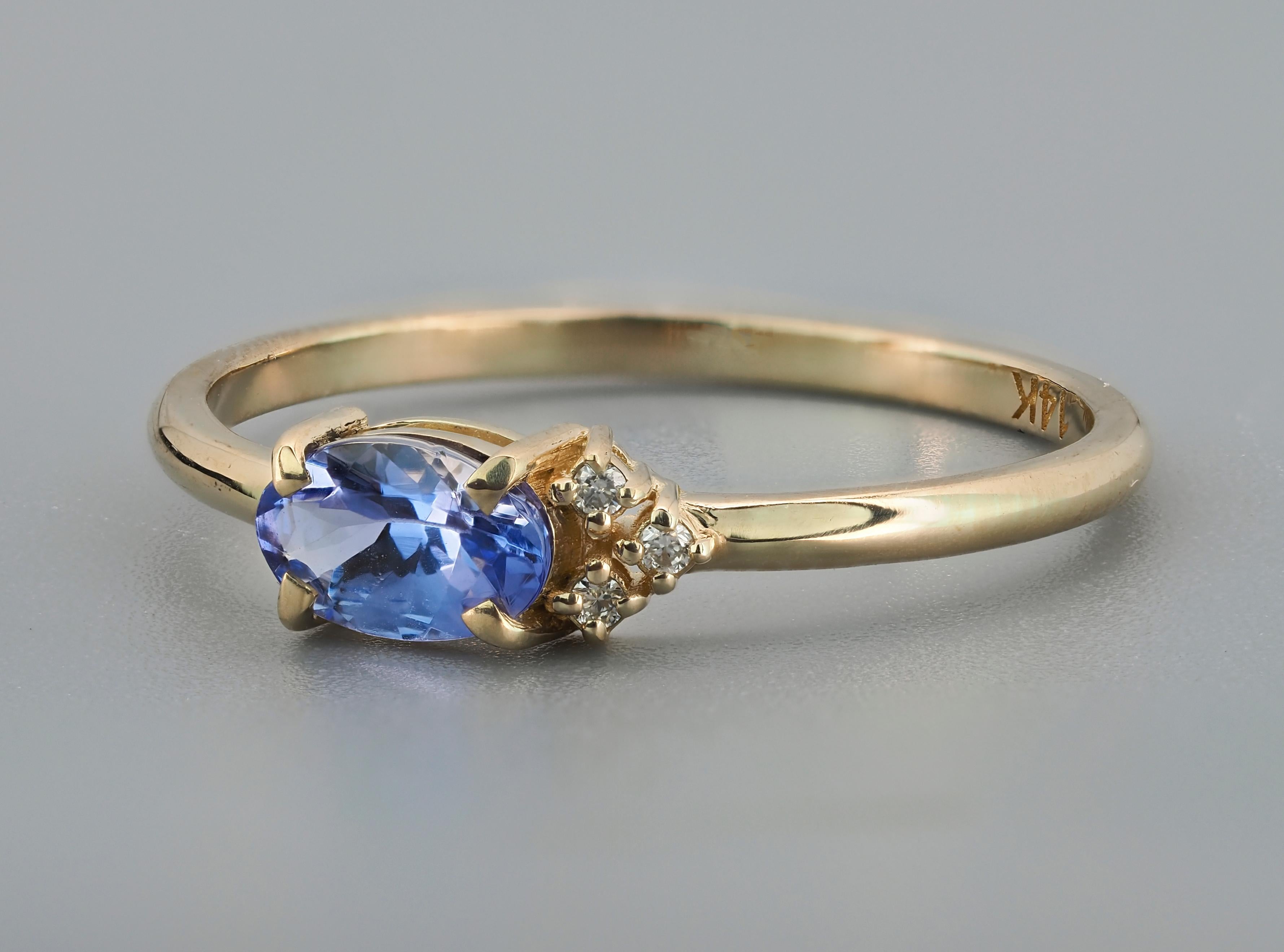 For Sale:  Natural Tanzanite 14k Gold Ring, Tanzanite Diamond Engagement Ring 7