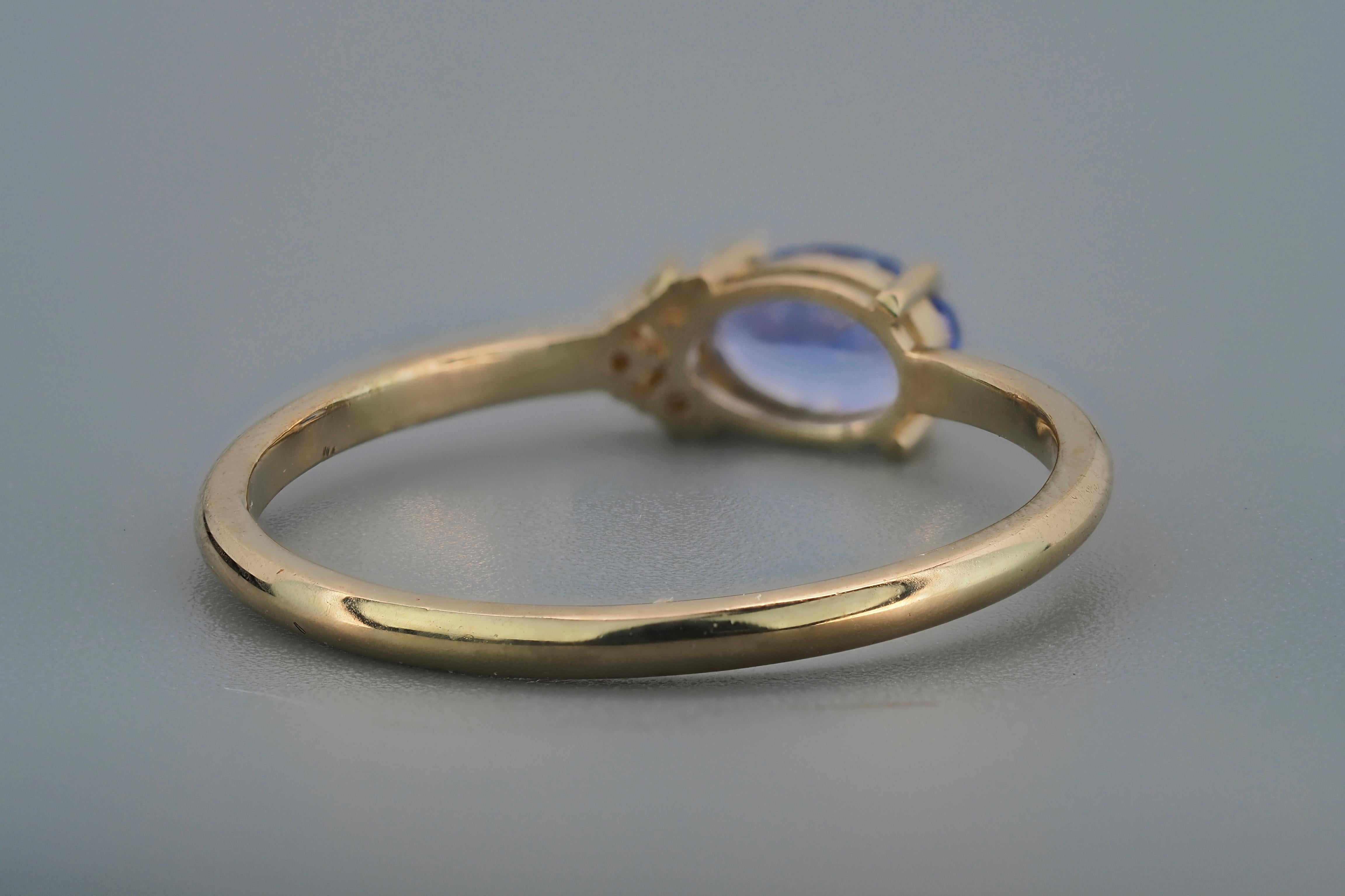 For Sale:  Natural Tanzanite 14k Gold Ring, Tanzanite Diamond Engagement Ring 8