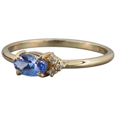 Tanzanita natural Anillo de oro de 14k, Tanzanita Anillo de compromiso de diamantes