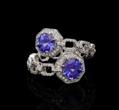 Natural Tanzanite 3.20ct Hexagon Cut Diamond Ring in 18K White Gold
