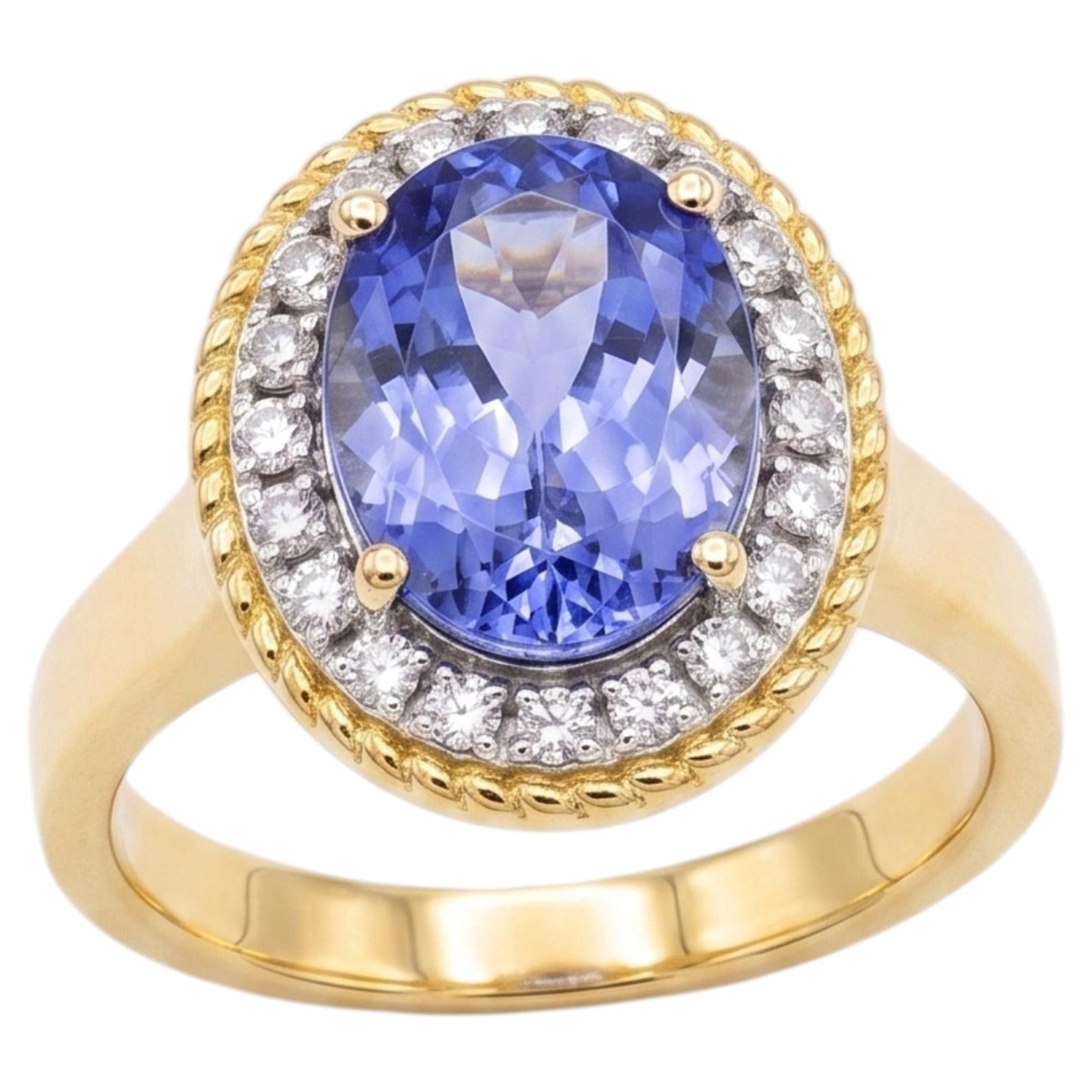 Ring aus 18-karätigem Gold mit natürlichem Tansanit (4 Karat) und Diamanten (0,30 Karat)