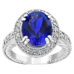 Stunning 14K White Gold Tanzanite Ring with 1ct Diamond Halo, New