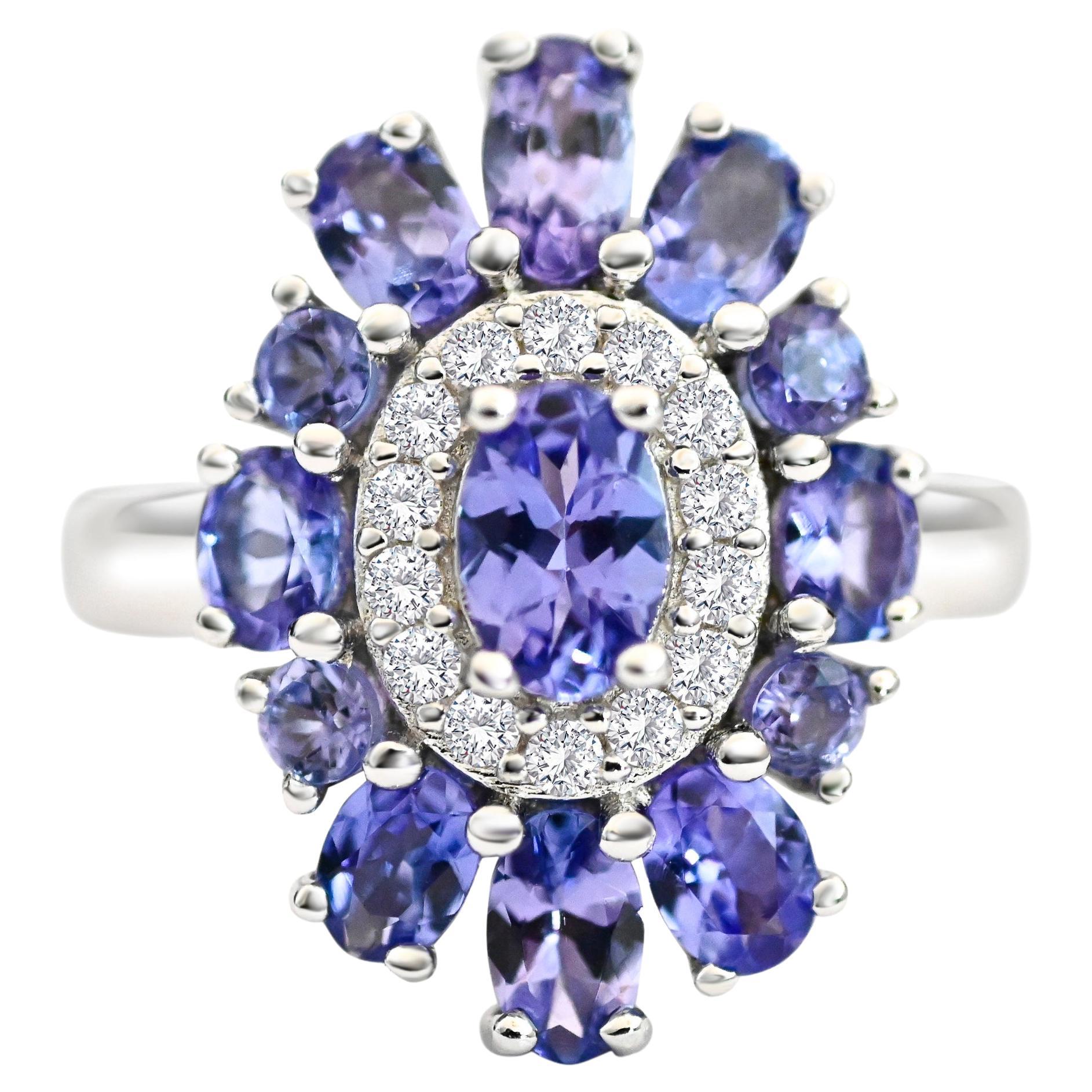 Nature Tanzanite Argent 925 2.34 Cts Oval Cut Cockital Ring For Women
