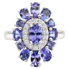 Nature Tanzanite Argent 925 2.34 Cts Oval Cut Cockital Ring For Women