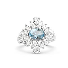 Natural Aquamarine 925 Sterling Silver Ring December Birthstone Jewelry Gift Her