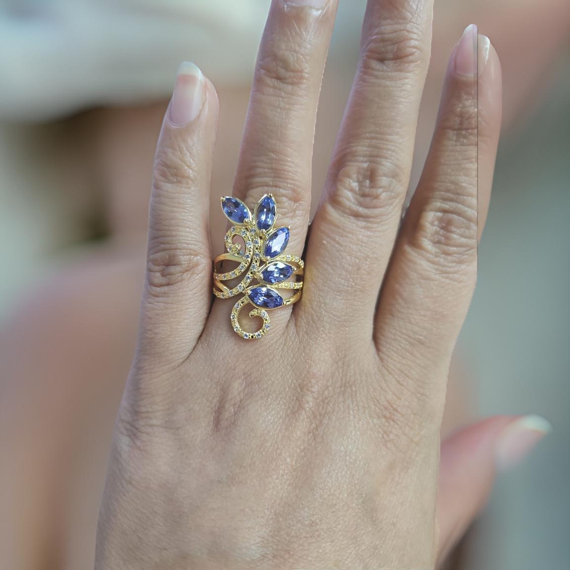 Art déco Nature Tanzanite 925 Sterling Silver Ring December Birthstone Jewelry Gift Her en vente