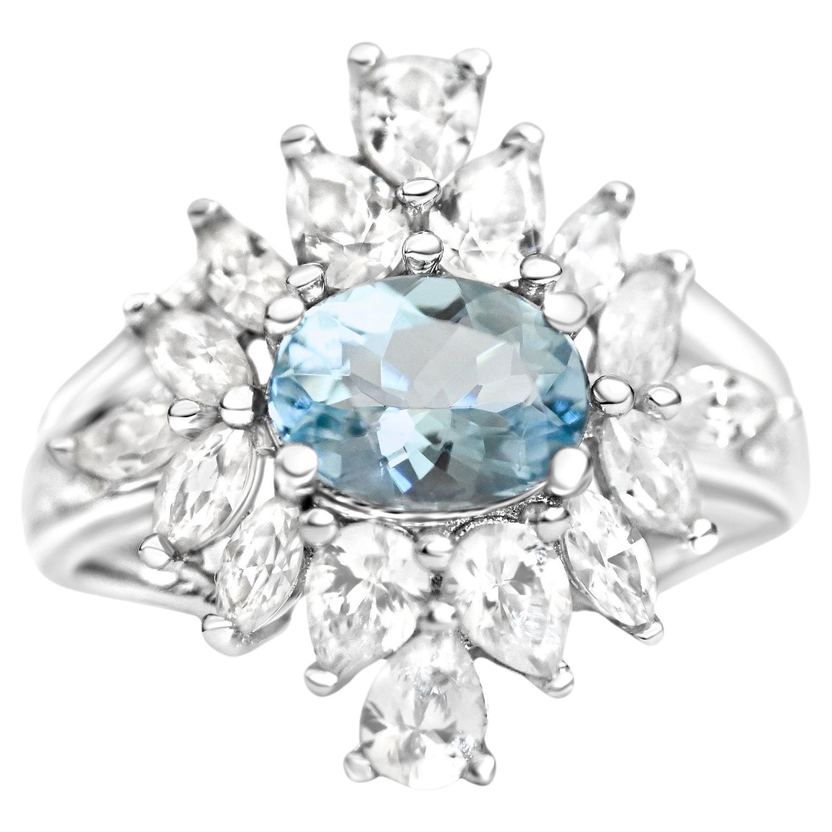Natural Aquamarine 925 Sterling Silver Ring December Birthstone Jewelry Gift Her