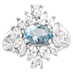 Anello in argento 925 con acquamarina naturale, pietra di nascita del mese di dicembre, regalo per lei