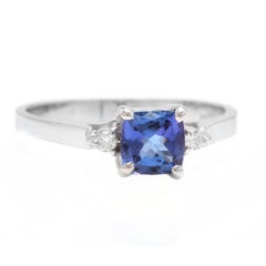 Natural Tanzanite and Diamond 14 Karat Solid White Gold Ring