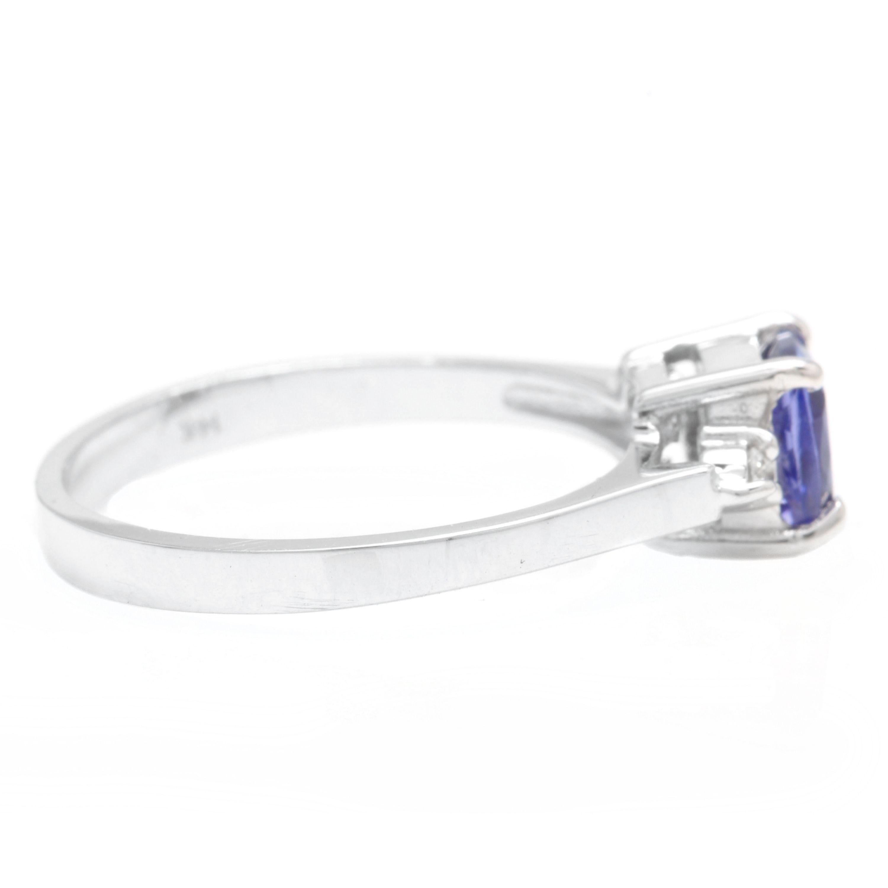 Rose Cut Natural Tanzanite and Diamond 14 Karat Solid White Gold Ring For Sale