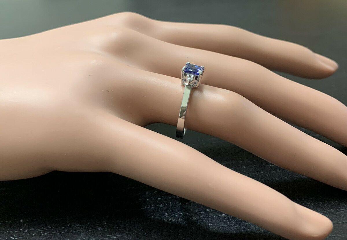 Natural Tanzanite and Diamond 14 Karat Solid White Gold Ring For Sale 1