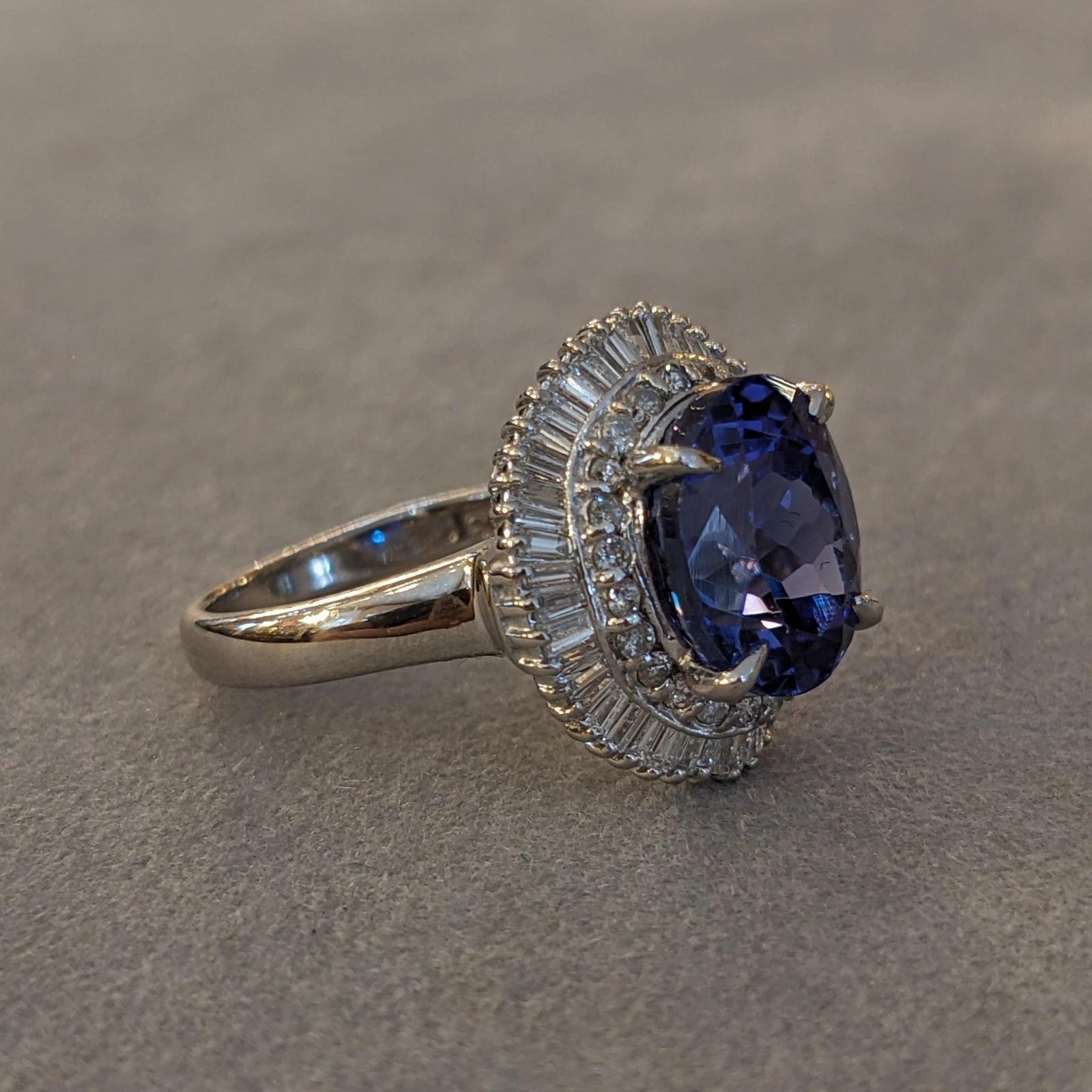 Natural Tanzanite and Diamond Ballerina Ring in Platinum In Excellent Condition For Sale In La Jolla, CA